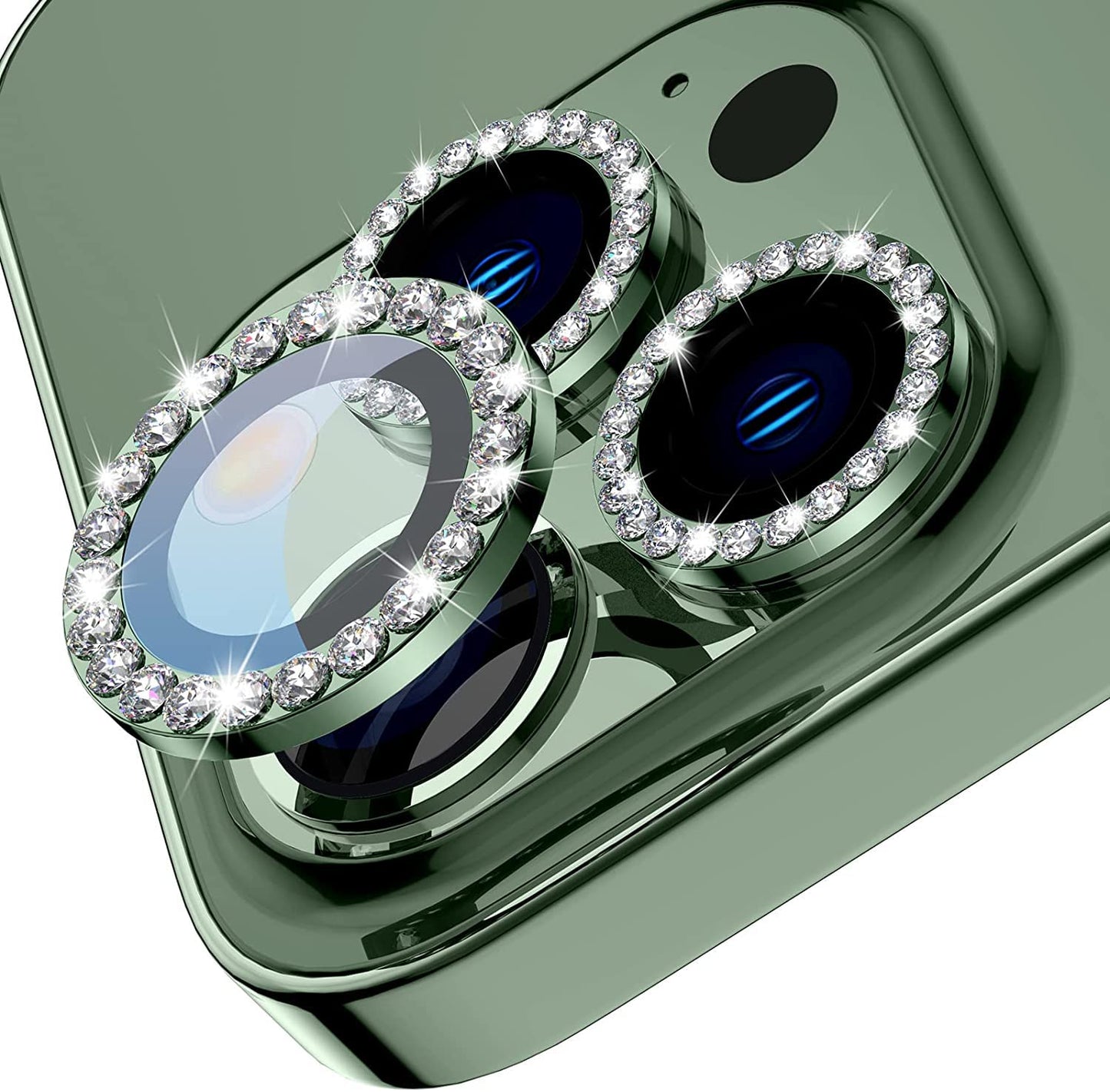 iPhone 13 Series Diamond Camera Lens Protector for Apple | HD Clear Real Glass Protection + Metal Alloy Full Fit Lens Ring Cover