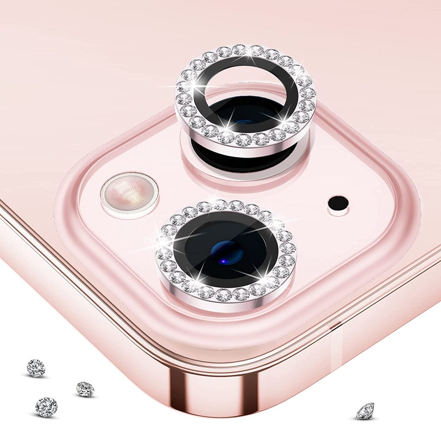 iPhone 13 Series Diamond Camera Lens Protector for Apple | HD Clear Real Glass Protection + Metal Alloy Full Fit Lens Ring Cover