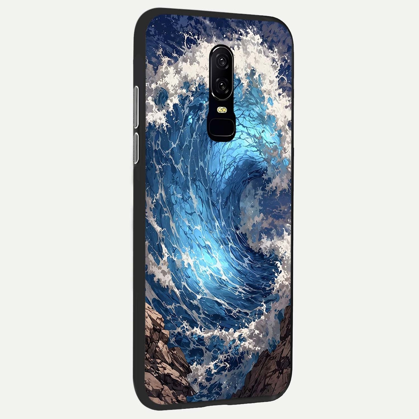 Giant Ocean Wave Glass Case showing full back design in clean flat view with powerful wave imagery and glossy glass finish.