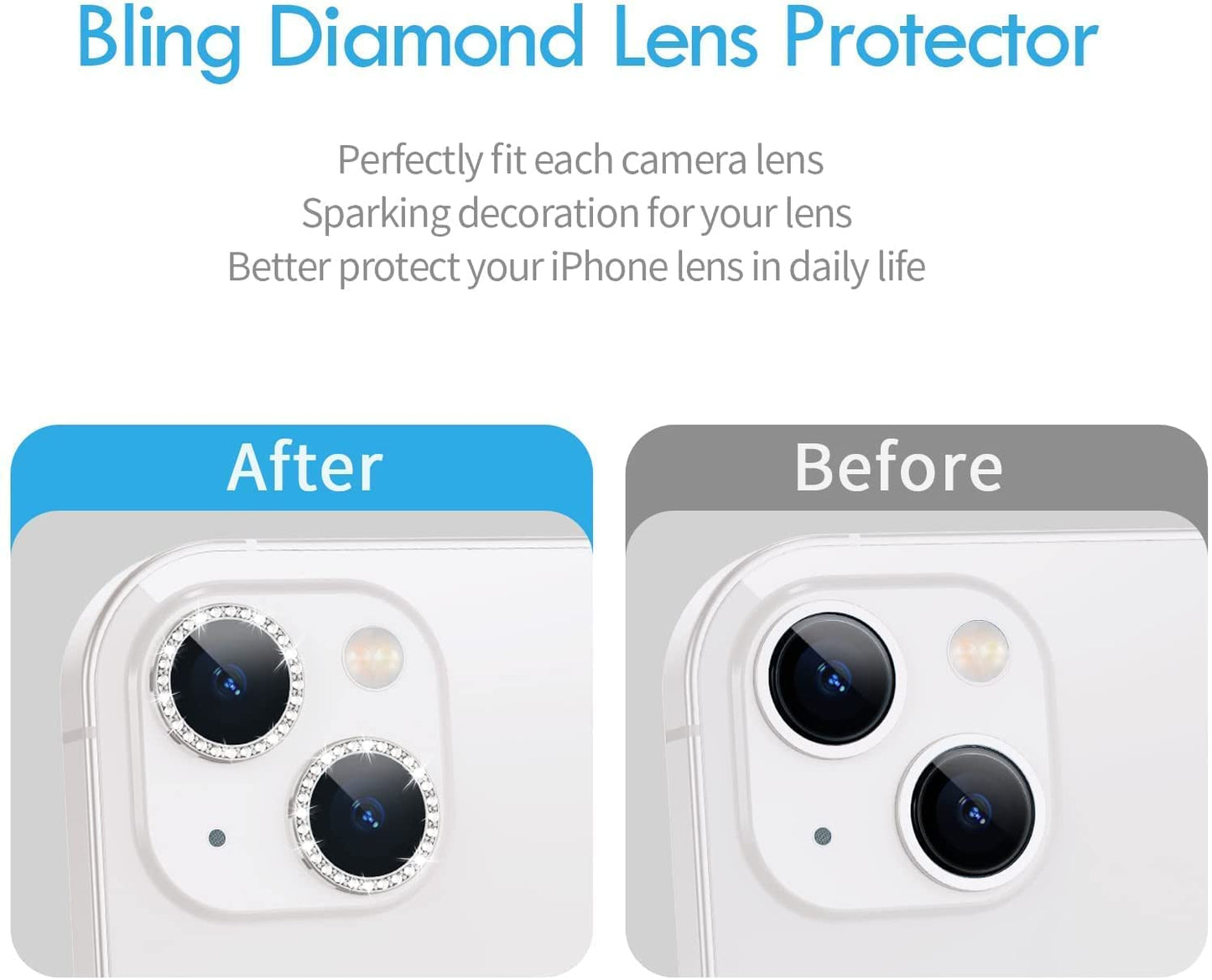 Diamond Camera Lens Protector for Apple iPhone 11 & 12 Series | HD Clear Real Glass Protection + Metal Alloy Full Fit Lens Ring Cover