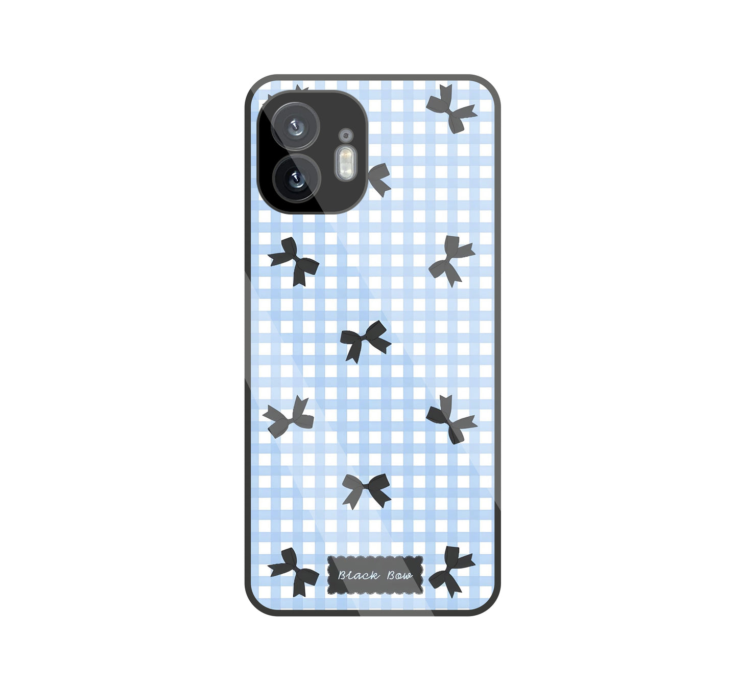 Black Ribbon With Check Pattern Glass Case For Nothing Phone 2