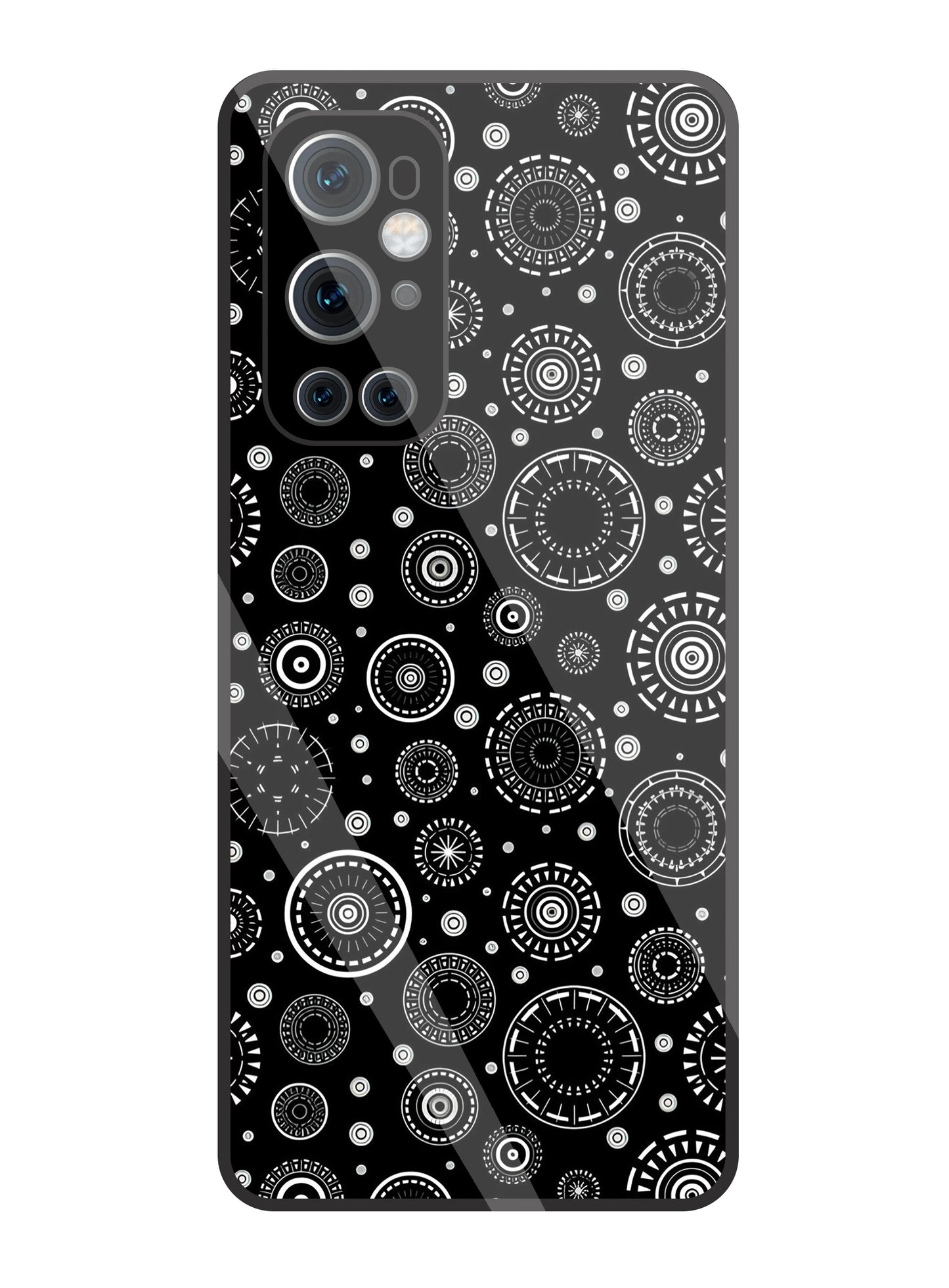 Black Circle Pattern Glass Case For OnePlus 9 Pro