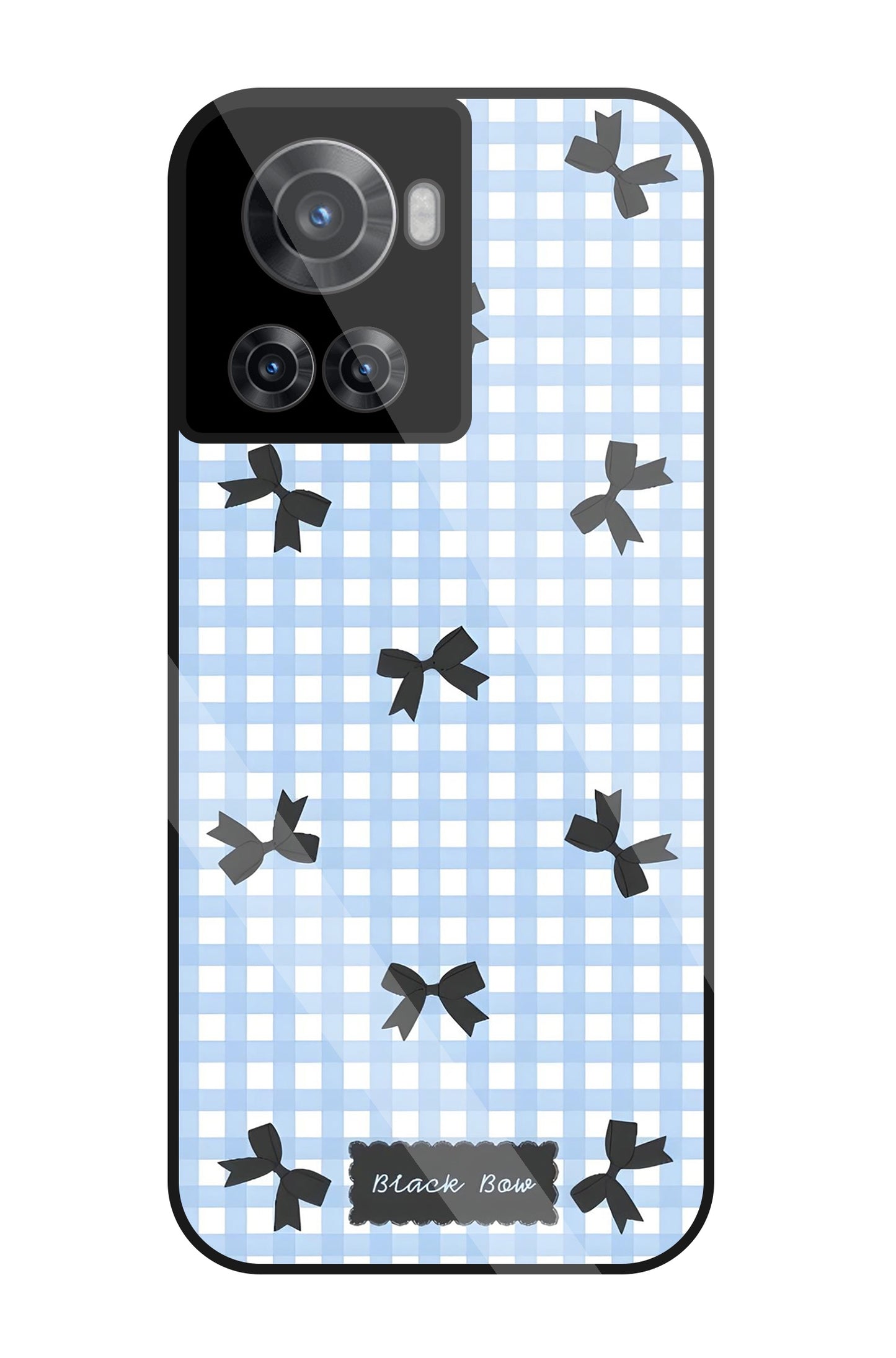 Black Ribbon With Check Pattern Glass Case For OnePlus 10R