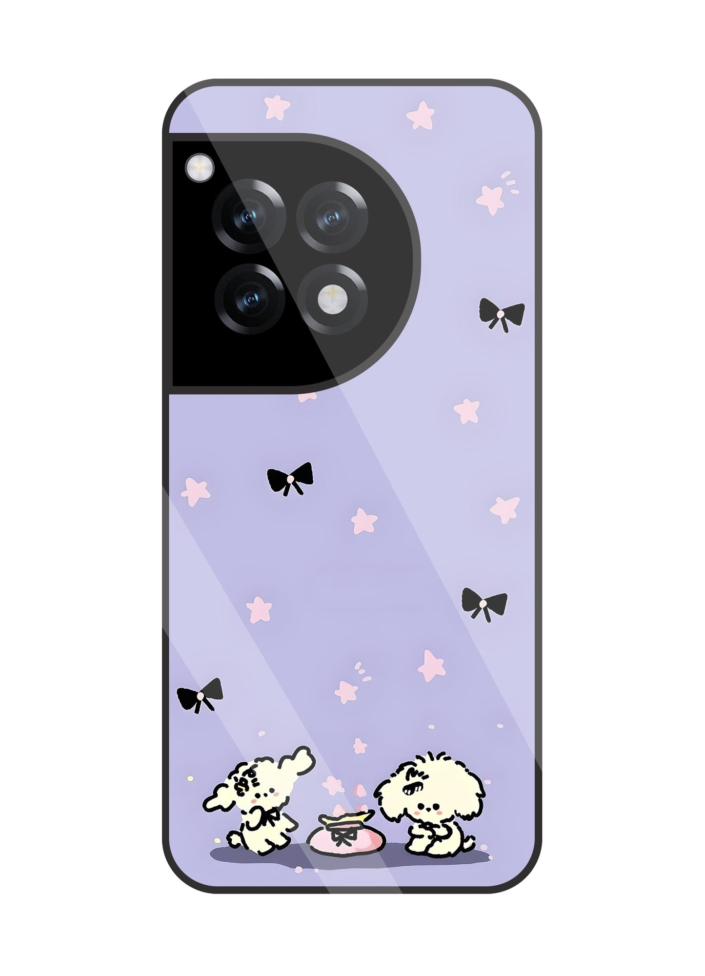 Black Ribbon With Stars Glass Case For OnePlus 12R