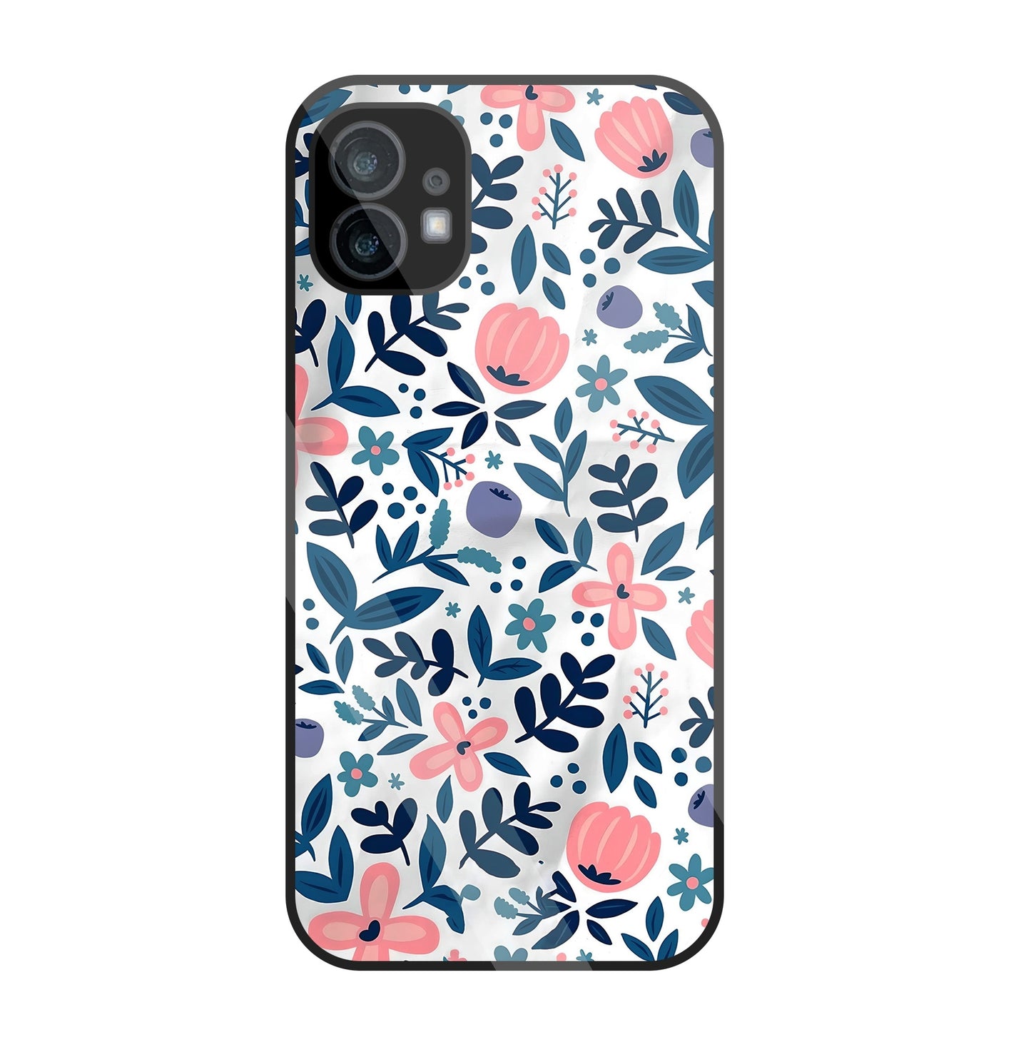 Blue-Pink Flower Pattern Glass Case For Nothing Phone 1