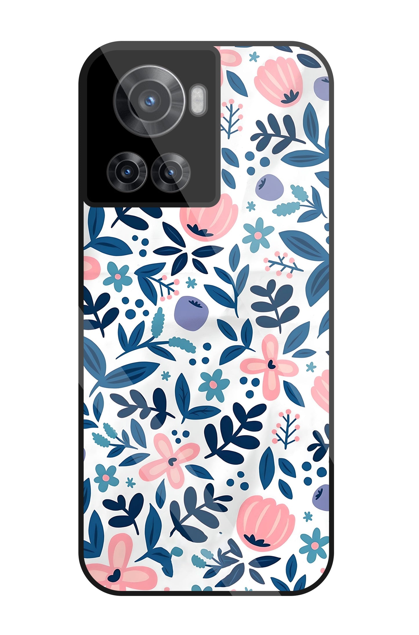Blue-Pink Flower Pattern Glass Case For OnePlus 10R