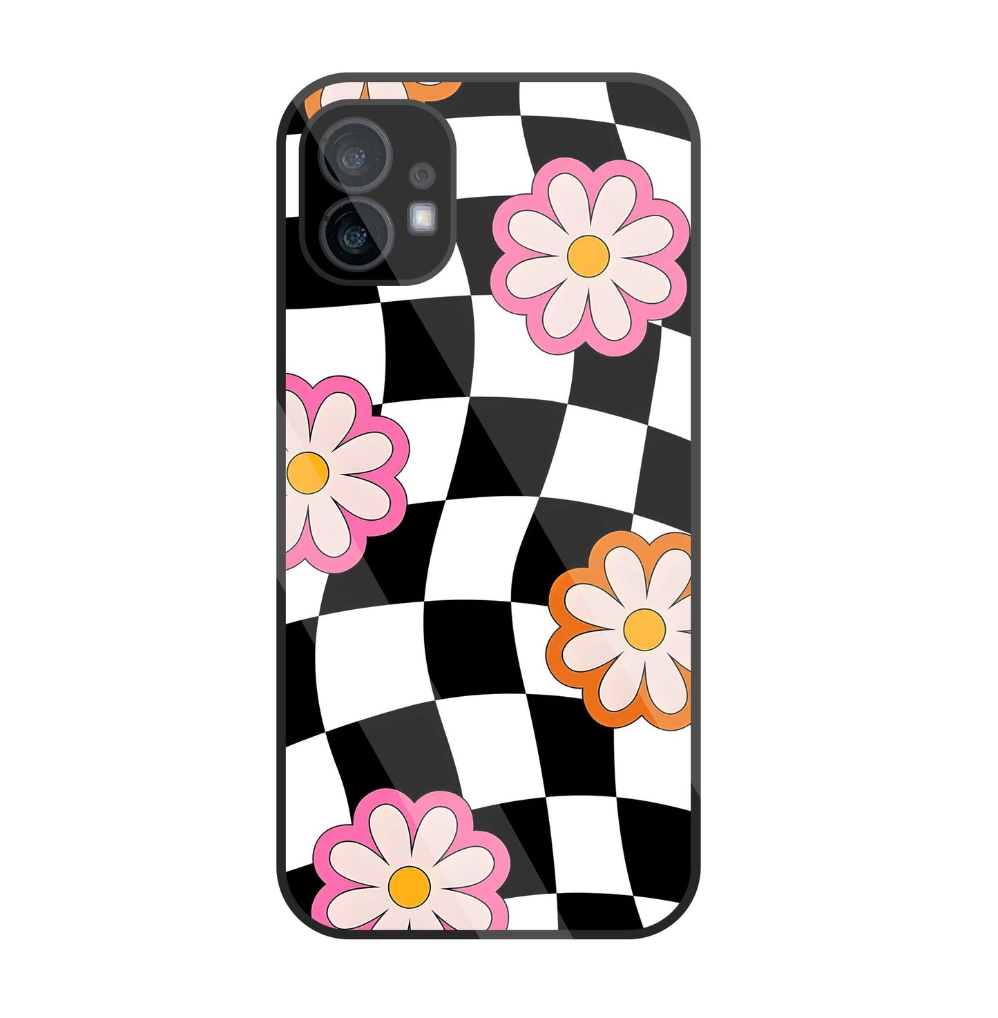 Check Pattern With Flowers Glass Case For Nothing Phone 1