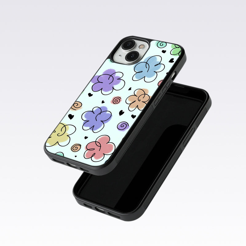Cute Line Art Flowers Glass Case For Nothing Phone 1