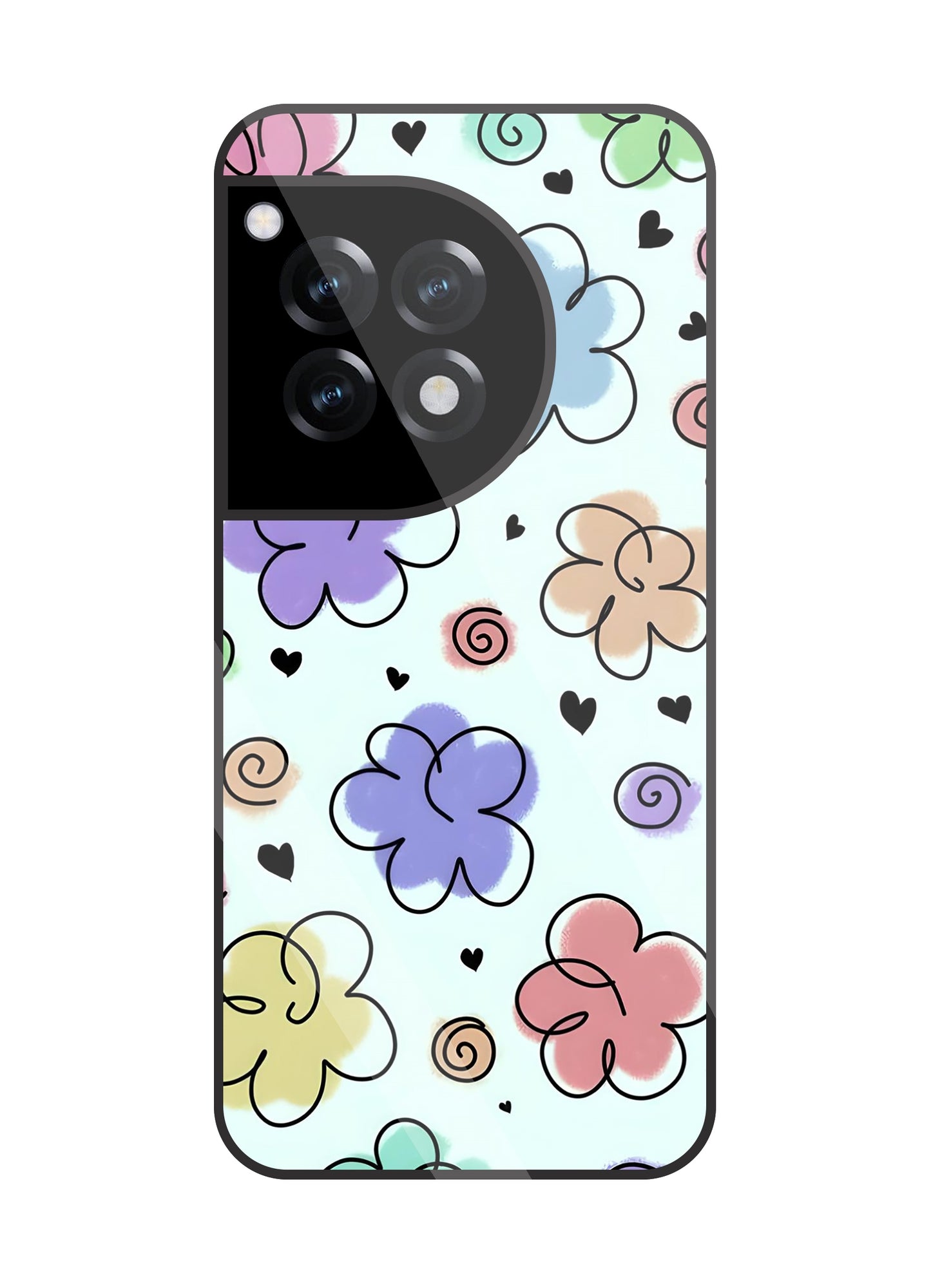 Cute Line Art Flowers Glass Case For OnePlus 12R