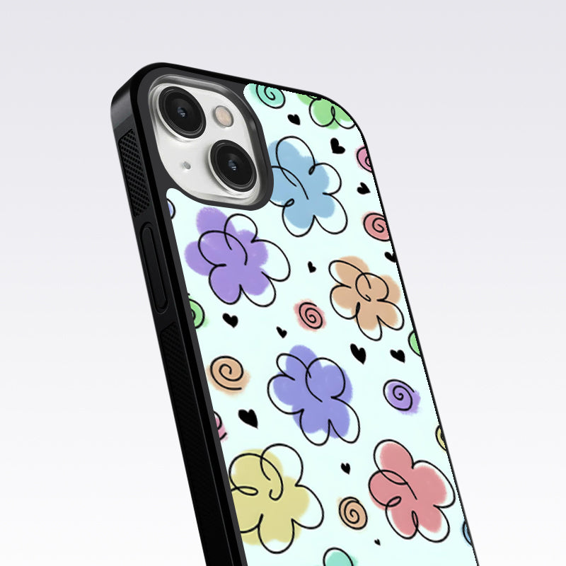 Cute Line Art Flowers Glass Case For Nothing Phone 1