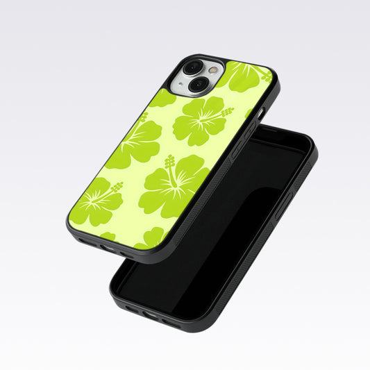 Hibiscus Flower Green Glass Case For OnePlus 12R