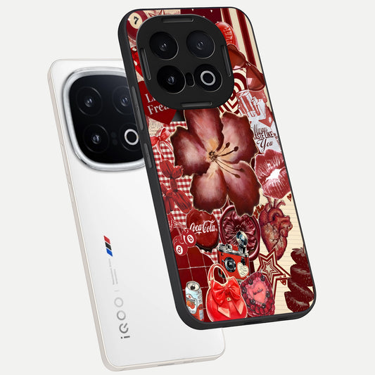 Aesthetic Little Freak phone case for iQOO 13 showing premium glass back cover with detailed artwork