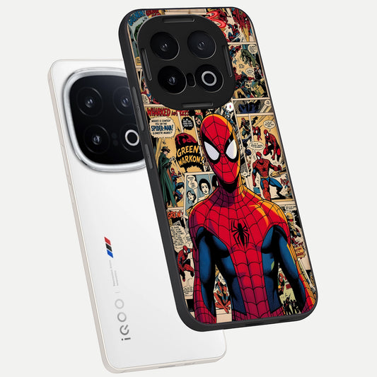 Aesthetic Spider phone case for iQOO 13 showing premium glass back cover with detailed artwork