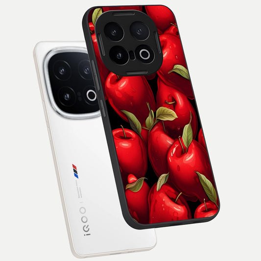Apple Pattern phone case for iQOO 13 showing premium glass back cover with detailed artwork