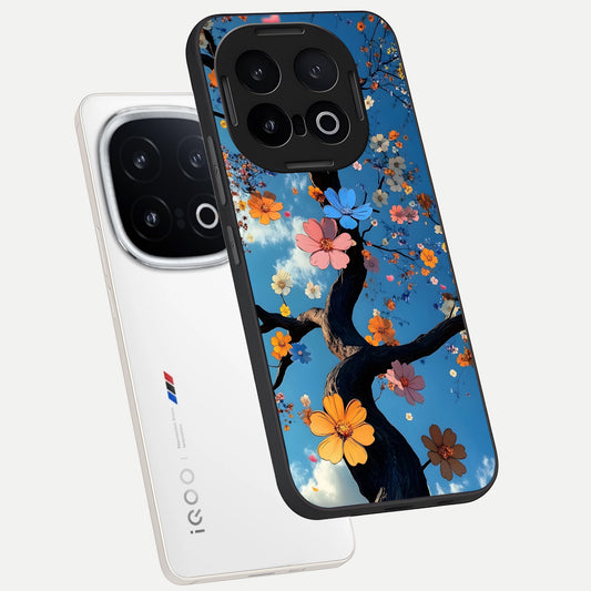 Blossom Dream Sky phone case for iQOO 13 showing premium glass back cover with detailed artwork