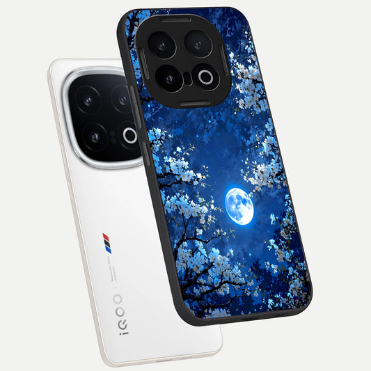 Blossom Moonlight Sky phone case for iQOO 13 showing premium glass back cover with detailed artwork