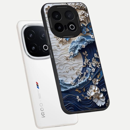 Blossom Wave Art phone case for iQOO 13 showing premium glass back cover with detailed artwork