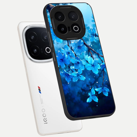 Blue Blossoms Branch phone case for iQOO 13 showing premium glass back cover with detailed artwork