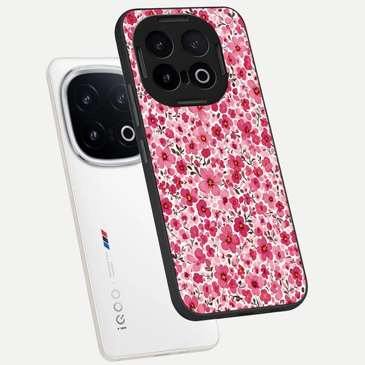 Cherry Blossom Charm phone case for iQOO 13 showing premium glass back cover with detailed artwork