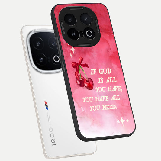 Cherry Quote phone case for iQOO 13 showing premium glass back cover with detailed artwork