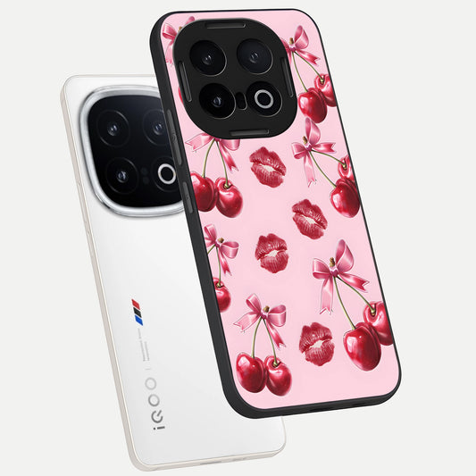 Cherry With Lips phone case for iQOO 13 showing premium glass back cover with detailed artwork