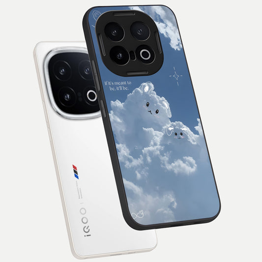 Cloud Bunny Dreams phone case for iQOO 13 showing premium glass back cover with detailed artwork