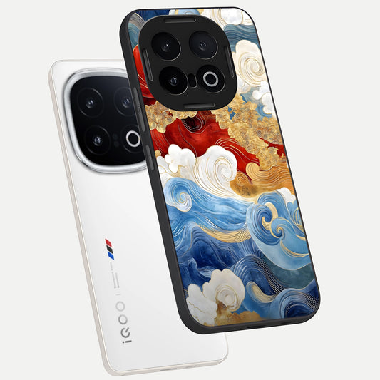Colored Waves phone case for iQOO 13 showing premium glass back cover with detailed artwork