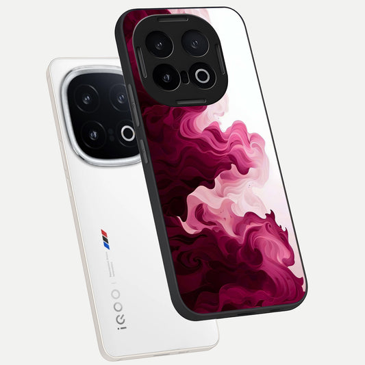 Crimson Wave Flow phone case for iQOO 13 showing premium glass back cover with detailed artwork