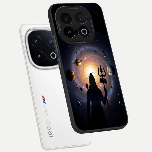 Galactic Shiva Vision phone case for iQOO 13 showing premium glass back cover with detailed artwork