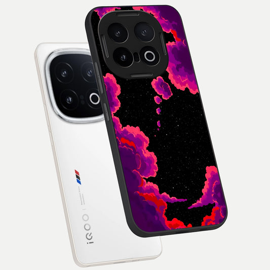 Galaxy Dream Frame phone case for iQOO 13 showing premium glass back cover with detailed artwork