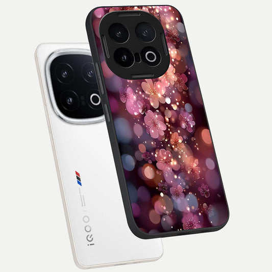 Glowing Petal Bliss phone case for iQOO 13 showing premium glass back cover with detailed artwork
