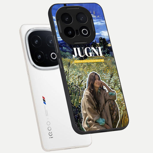 Jugni Soul Vibes phone case for iQOO 13 showing premium glass back cover with detailed artwork