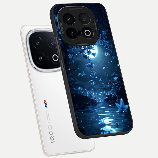 Moonlight Petal Dream phone case for iQOO 13 showing premium glass back cover with detailed artwork