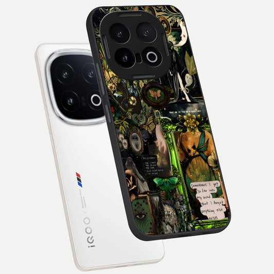Mystic Woods Secret phone case for iQOO 13 showing premium glass back cover with detailed artwork