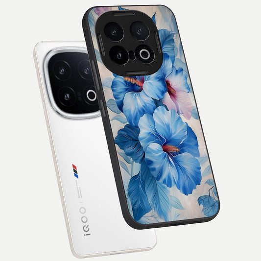 Ocean Hibiscus Grace phone case for iQOO 13 showing premium glass back cover with detailed artwork