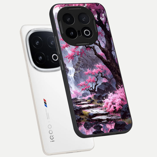 Pink Sunflower Glow phone case for iQOO 13 showing premium glass back cover with detailed artwork