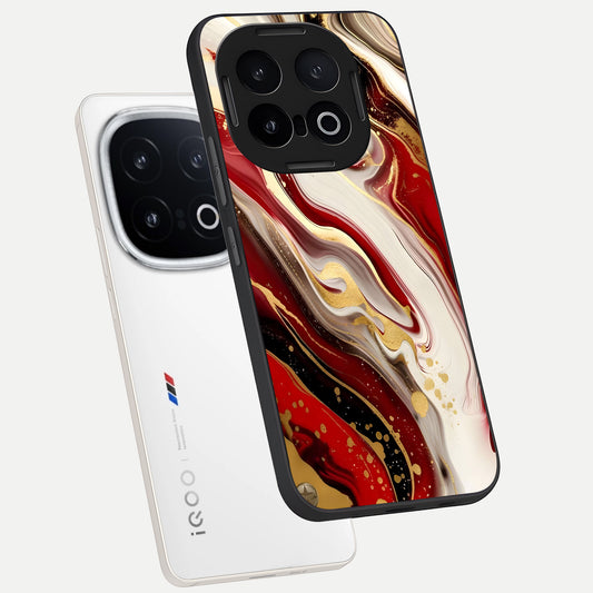Red And White Marble phone case for iQOO 13 showing premium glass back cover with detailed artwork