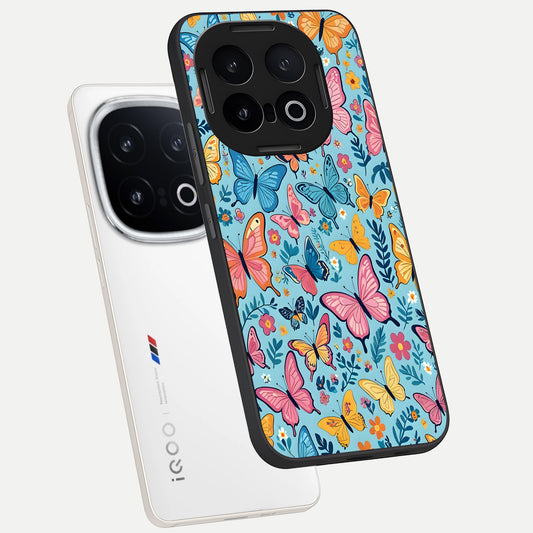 Spring Wing Garden phone case for iQOO 13 showing premium glass back cover with detailed artwork