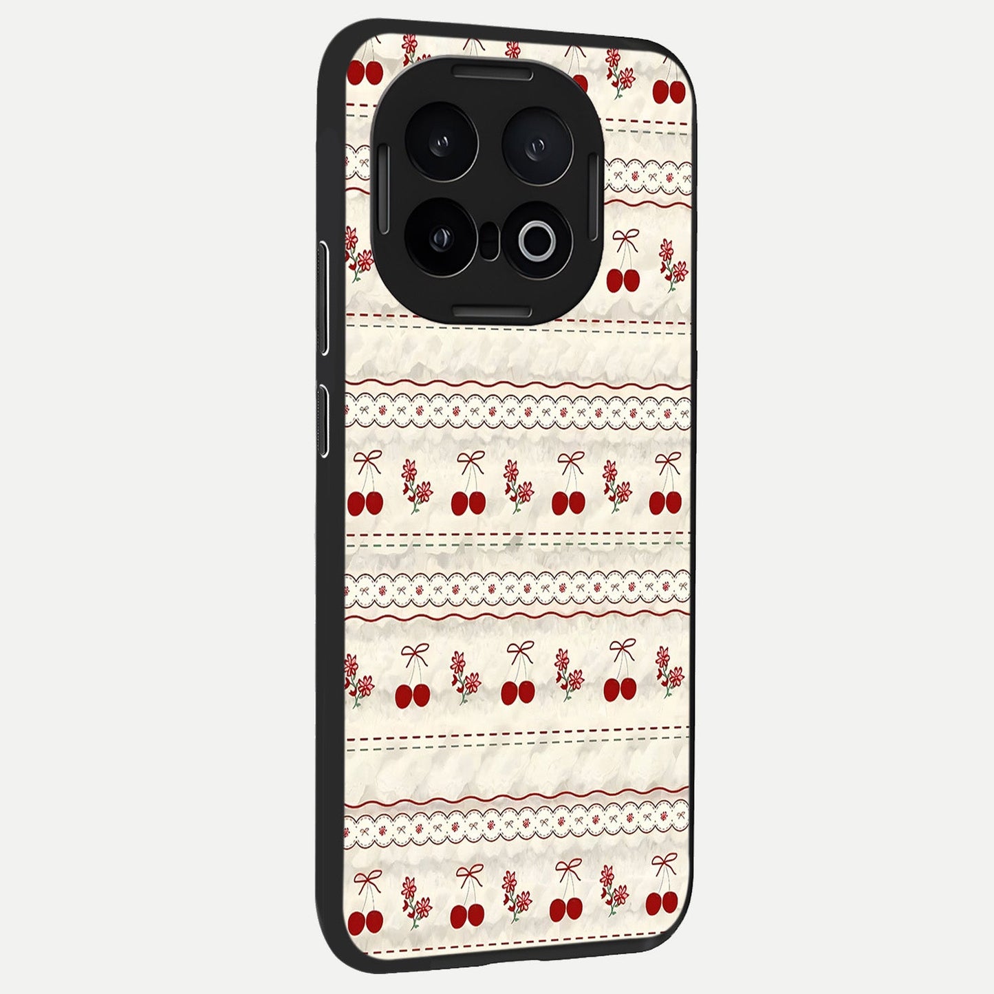 Cherry Bloom Charm back cover for iQOO 13 slim fit glass case with vibrant aesthetic design