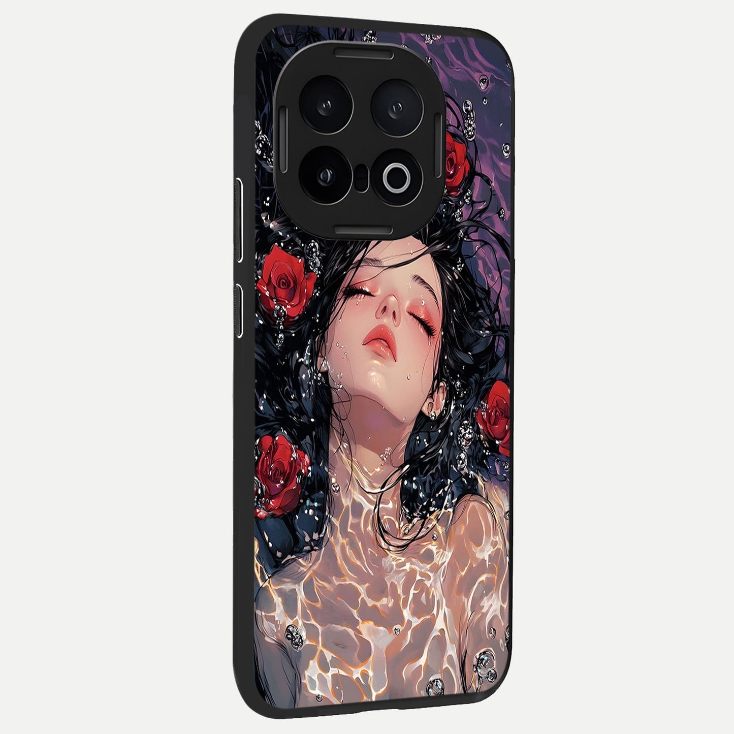 Crimson Rose Serenity back cover for iQOO 13 slim fit glass case with vibrant aesthetic design