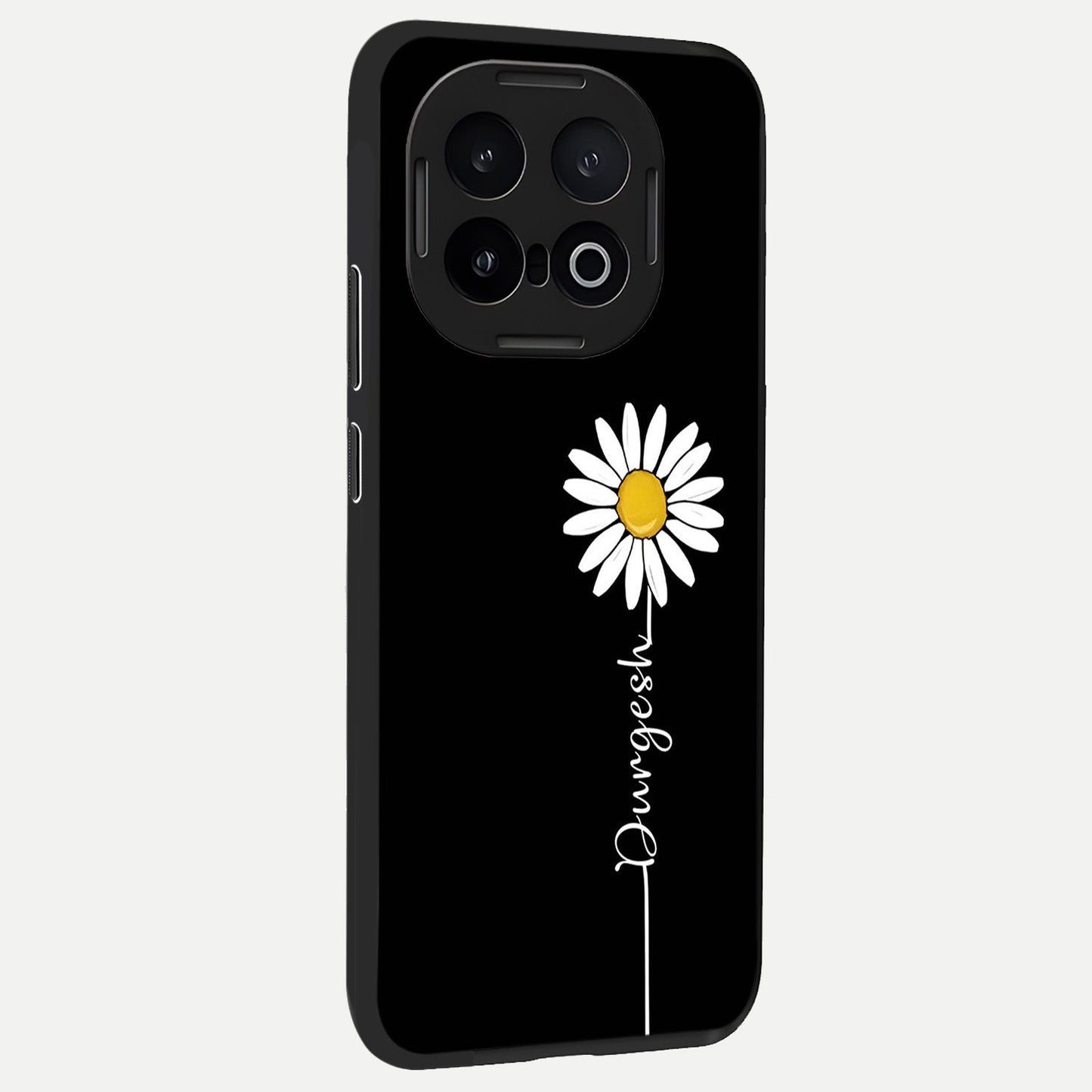 Custom Name White Flower back cover for iQOO 13 slim fit glass case with vibrant aesthetic design