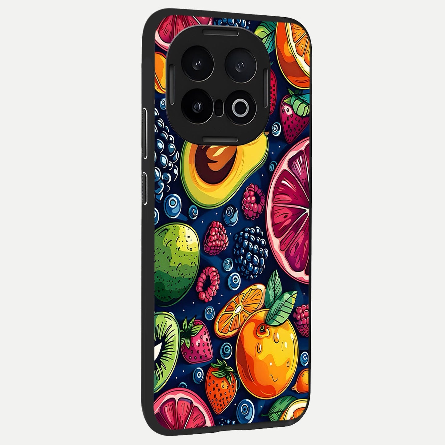 Cute Fruits Art back cover for iQOO 13 slim fit glass case with vibrant aesthetic design