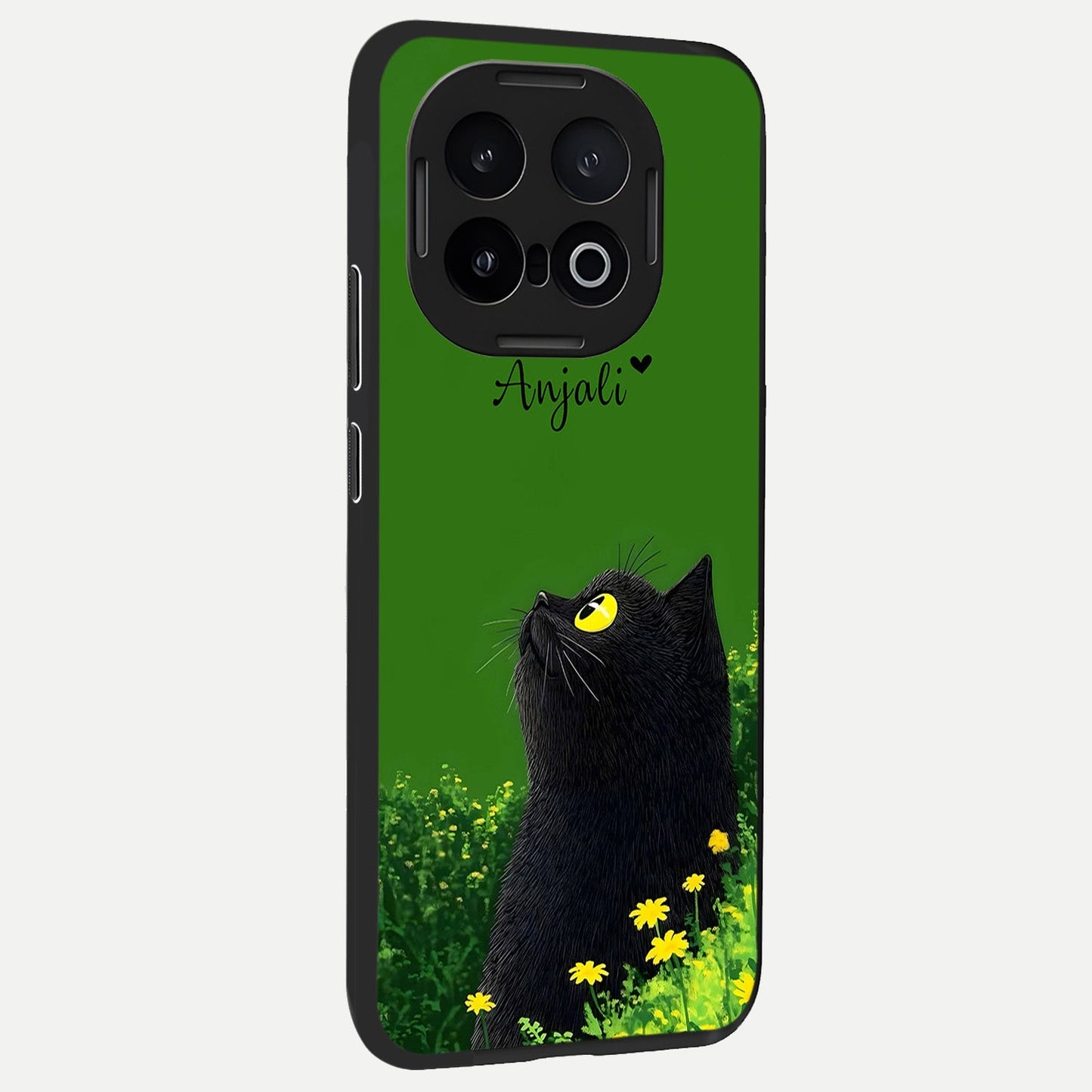 Emerald Cat Custom Name back cover for iQOO 13 slim fit glass case with vibrant aesthetic design