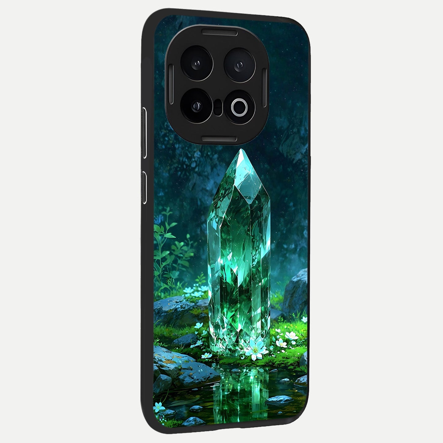 Emerald Light Crystal back cover for iQOO 13 slim fit glass case with vibrant aesthetic design