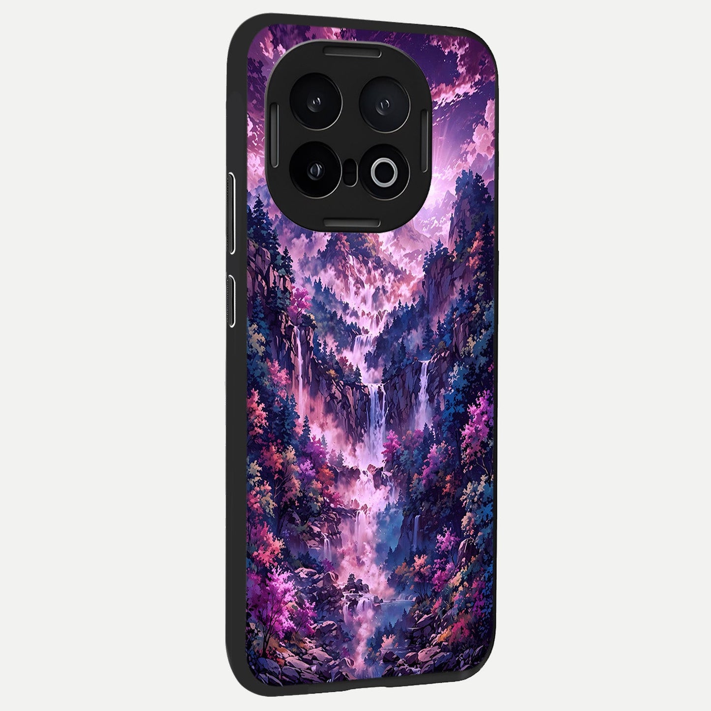 Mystic Cascade Peaks back cover for iQOO 13 slim fit glass case with vibrant aesthetic design
