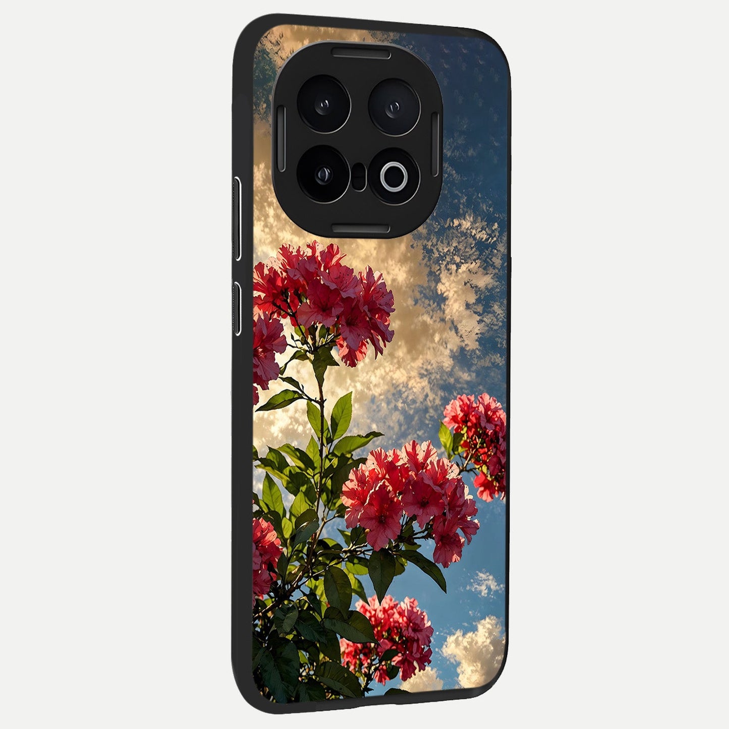 Red Bloom Skies back cover for iQOO 13 slim fit glass case with vibrant aesthetic design
