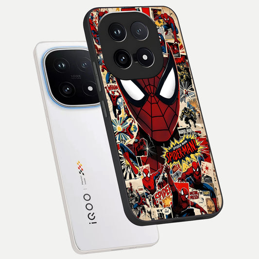 Aesthetic Wonder Spider phone case for iQOO 15 showing premium glass back cover with detailed artwork