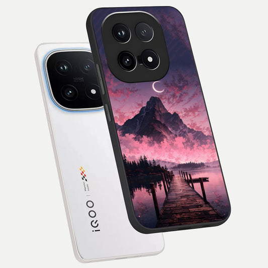 Beautiful Mountain View phone case for iQOO 15 showing premium glass back cover with detailed artwork
