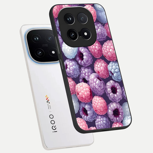 Berry Candy Pop phone case for iQOO 15 showing premium glass back cover with detailed artwork