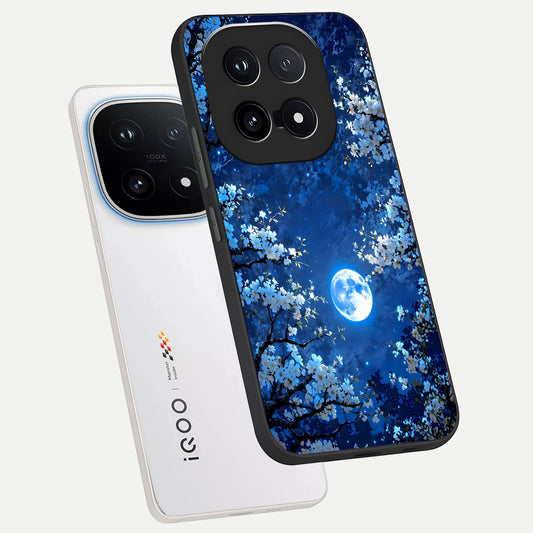 Blossom Moonlight Sky phone case for iQOO 15 showing premium glass back cover with detailed artwork